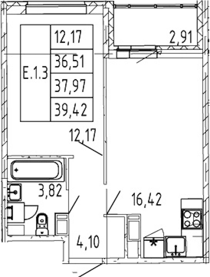 1-комнатная квартира 36.51 м², 3/12 эт., ЖК «Полис ЛАВрики»